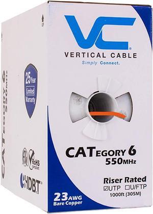 Vertical Cable Cat6, 550 MHz, UTP, 23AWG, Solid Bare Copper,1000ft, Bulk Ethernet Cable - 161 Series, Orange