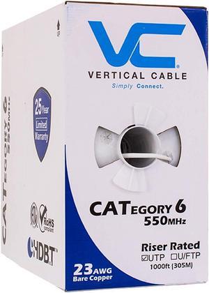 Vertical Cable Cat6, 550 MHz, UTP, 23AWG, Solid Bare Copper,1000ft, Bulk Ethernet Cable - 161 Series, White 161-109/WH