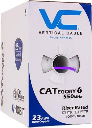 Vertical Cable Cat6, 550 MHz, UTP, 23AWG, Solid Bare Copper,1000ft, Bulk Ethernet Cable - 161 Series, Purple 161-107/PR