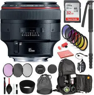 Canon EF 85mm f/1.2L II USM Lens Includes: DSLR Sling Backpack , 9PC filter Kit, Sandisk 32GB SD + More