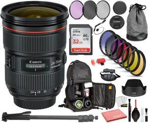 Canon EF 24-70mm f/2.8L II USM Lens (5175B002) Includes: DSLR Sling Backpack, 9PC Filter Kit, Sandisk 64GB SD + More