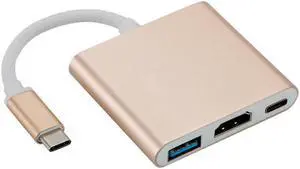 Type C USB 3.1 USB-C 4K HDMI USB 3.0 Adapter Cable 3 in 1 Hub Compatible with Macbook Gold