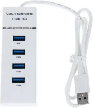 USB 3.0 Hub 4-Port Adapter Charger Data Sync Super Speed PC Mac Laptop Desktop (White)