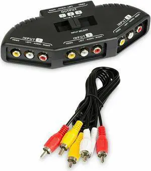 Black 3 Port AV Composite RCA Selector Box Switch Splitter