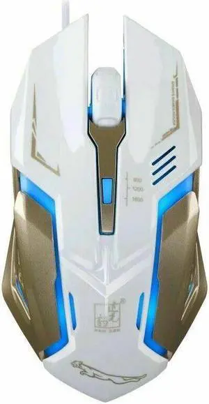 Gaming Mouse 4 Button USB Wired LED Breathing Fire Button 1600 DPI Laptop PC (WHITE)