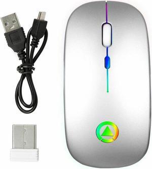 2.4GHz Wireless Optical Mouse USB Rechargeable RGB Cordless Mice For PC Laptop (silver)