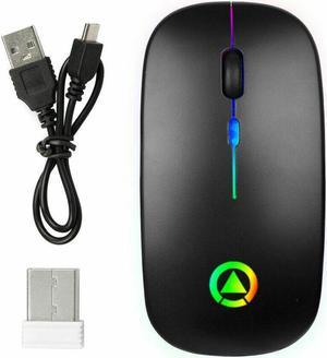 2.4GHz Wireless Optical Mouse USB Rechargeable RGB Cordless Mice For PC Laptop (BLACK)