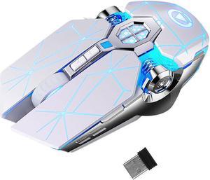 Wireless USB Optical Mice Gaming Mouse 7 Color LED Backlit Rechargeable For PC-White