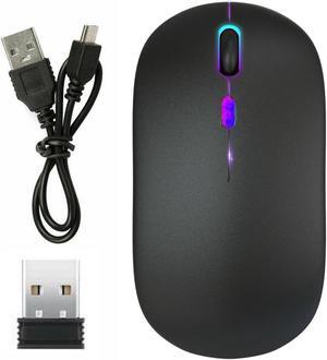 RGB 2.4GHz Rechargeable Wireless Mouse Comaptible with Bluetooth 5.1 (Black)