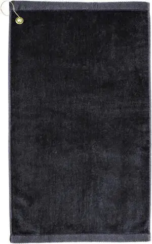 Premium 16 inch x 26 inch Velour Golf Towel with Corner Hook &Grommet Placement-Black