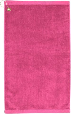 Premium 16 inch x 26 inch Velour Golf Towel with Corner Hook &Grommet Placement-Hot Pink