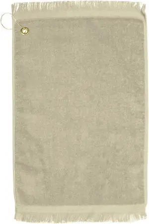 Premium Fringed Velour Golf Towel with Corner Hook &Grommet Placement-Beige