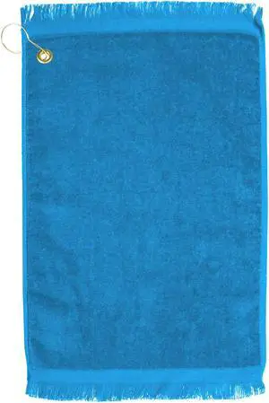 Premium Fringed Velour Golf Towel with Corner Hook &Grommet Placement-Aqua