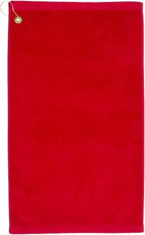 Premium 16 inch x 26 inch Velour Golf Towel with Corner Hook &Grommet Placement-Red