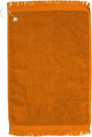 Premium Fringed Velour Golf Towel with Corner Hook &Grommet Placement-Orange