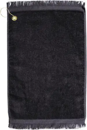 Premium Fringed Velour Golf Towel with Corner Hook &Grommet Placement-Black