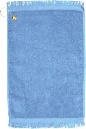 Premium Fringed Velour Golf Towel with Corner Hook &Grommet Placement-Light Blue