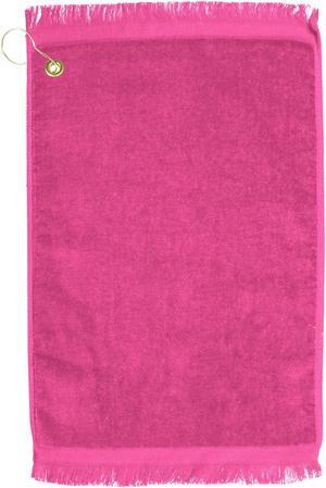Premium Fringed Velour Golf Towel with Corner Hook &Grommet Placement-Hot Pink