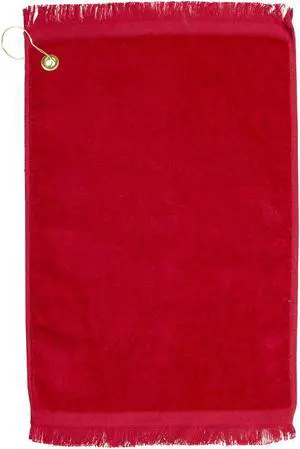 Premium Fringed Velour Golf Towel with Corner Hook &Grommet Placement-Red