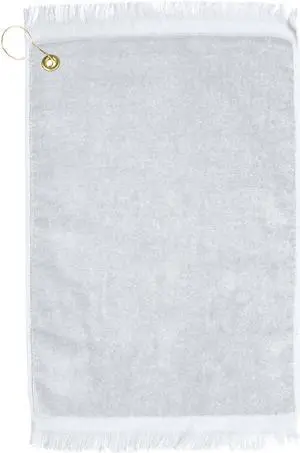 Premium Fringed Velour Golf Towel with Corner Hook &Grommet Placement-White