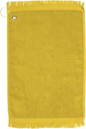 Premium Fringed Velour Golf Towel with Corner Hook &Grommet Placement-Yellow