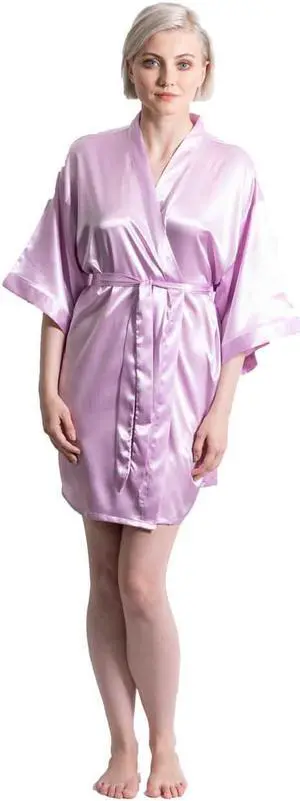 Satin Kimono Lilac Short Robe for Women (Small/ Medium)