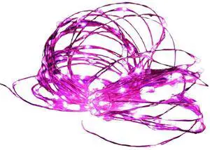 Elegani 100 LED Silver Copper Fairy String Lights  33ft Plug-In with 4" Spacing, Flexible Wire, Indoor/Outdoor Decorative Lighting for Bedroom, Party, Wedding, and Holiday Décor-Pink