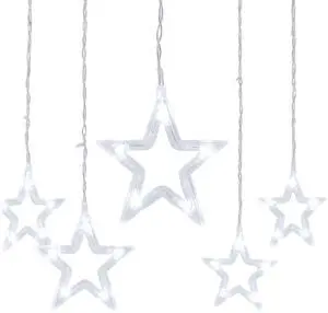 Elegani 138 LED Star Curtain Light  White Hanging String Lights with 12 Stars, 8 Lighting Modes, Plug-in, for Indoor Outdoor Room Party Backdrop