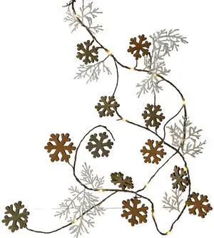 Elegani 20 LED Glitter Snowflake Fairy Lights  7.5ft Copper Wire String Light with Large & Small Glittered Snowflakes, Warm White Glow for Holiday Mantel, Table & Wreath Decor