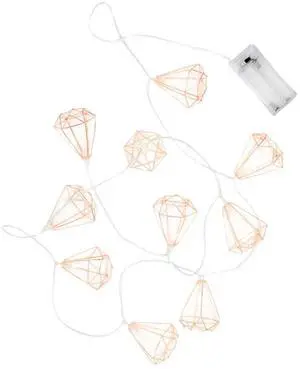 Elegani Rose Gold Diamond String Lights  10 Warm White LED Lights on Copper Wire, 4.5ft Lighted Length  Decorative Lighting for Bedroom, Dorm, Shelf or Wall