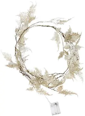 Elegani 20 LED Gold Iridescent Glitter Fern Fairy Lights  7' Twinkle Garland with Warm White LEDs