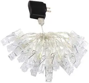 Elegani 40 LED Photo Clip String Lights  14ft Clear Cable with Large Clips for Bedroom & Dorm Décor