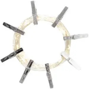 Elegani 36 LED Silver Photo Clip String Light  13ft Warm White Decorative String Light with Metallic Silver Clips