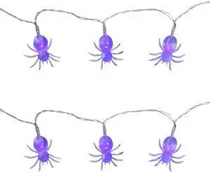 Elegani 10 LED Spider String Lights  Purple Glow Halloween Décor  3ft Clear Wire