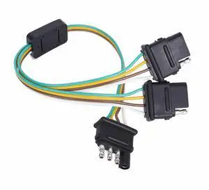 4 Way Flat Y-Splitter Dual Plug Adapter For LED Tailgate Light Bar Trailer 4 Pin