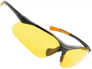 Sanoxy Safety Glasses with Wraparound Design, UV Protection, Rubber Nosepiece and Black Temples  Impact-Resistant PC Lens Yellow