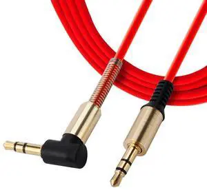 3.5mm Male to M Aux Cable Cord L-Shaped Right Angle Car Audio Headphone Jack (Red)