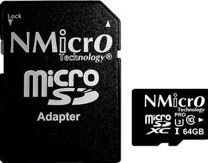 NMicro Technology 64GB 64G 64 G Go micro SD microSD U3 UHS-3  90MB/s Read 45MB/S Write UHS UHS-I UHS-1 100% Made in Taiwan Flash MLS memory card with adapter microSDXC SDXC device