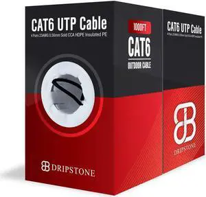 Dripstone 1000ft Cat6 Outdoor Direct Burial Solid Cable 23AWG Waterproof Wire HDPE insulated Polyethylene (PE) for Indoor/Outdoor Easy pull box, Black