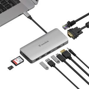 WAVLINK USB C Hub, 10-in-1 Type C Adapter Mini Docking Station with 4K 30Hz HDMI, 2K 60Hz VGA, Gigabit Ethernet, 3 USB 3.0, SD/TF Card Reader, 3.5mm Audio Jack, 87W PD for Windows Mac and More