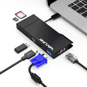 Wavlink Universial USB 3.0 Dual-Head Mini Docking Multi-Display HDMI/VGA with Gigabit Ethernet, USB 3.0 Port, Removable Card Reader, HDMI up to 2560x1440 and VGA 1920x1200 Supports Windows