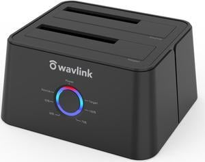 Wavlink USB 3.0 To USB C SATA Dual Bay External Hard Drive Enclosure for 2.5" & 3.5" HDD with UASP (6Gbps) SSD Enclosure 12V 3A Power Adapter [Support 2x 8TB]  Duplicator/Clone and One Button Backup