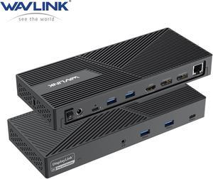 Wavlink USB-C Universal Triple 4K Display Laptop Docking Station, USB 3.0 Dock Supports 3 Monitors, Max 130W PD Charging, Dual DP, HDMI, 4*Type-A, Type-C, RJ45, Mic/Audio, For Windows Mac OS