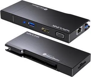 Wavlink USB3.0 Laptop Dock, Multiport Adapter Travel Mini Dock, 9-in-1 USB HUB with 4K HDMI and 1080P VGA, 2x5Gbps USB3.0, Detachable SD/TF Card Reader, RJ45, for Mac/Windows/Android/Chrome