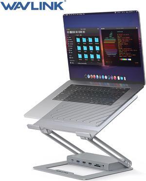 WAVLINK DisplayLink Docking Station with Laptop Stand, 2K DP1/2+HDMI1/2, 100W PD IN, 5Gbps USB-C/A, 2*USB 2.0, 1Gbps RJ45, SD/TF Slots, 4-pole Jack, Ergonomic Design for M1/2/3 Mac/HP/Dell/Asus/Acer