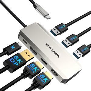 WAVLINK USB C Laptop Docking Station Triple Display with 95W Power Delivery, Single 8K Triple 4K@60Hz with DP, 2HDMI, 480Mbps USB2.0-A for MacBook, Dell XPS, Lenovo Thinkpad, HP Laptops