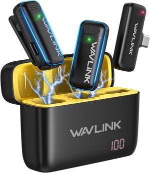 WAVLINK Wireless Lavalier Microphone for iPhone Android Vlog, Clip on Lapel Dual Mic System & Lightning & USB-C Inputs & Battery Case for YouTube Facebook Live, Video Recording(2*TX+1*RX)