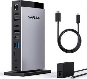 WAVLINK USB C DisplayLink Docking Station Triple Display with 3 HDMI 4K60Hz for MacBook M1/M2/M3/Windows,5 USB Ports,2DP,Ethernet Port,Audio/Mic,SD/TF, 130W AC Power Supply