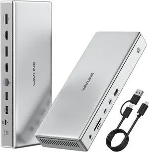 WAVLINK DL7400 10K USB C DisplayLink Docking Station, 2xDisplayPort(1.4)&2xHDMI2.0, Single 10K@60Hz, Dual 8K@60Hz,Quad 4K@60Hz  for M1/M2/M3 Mac & Windows with 100W Charging, 2.5G LAN, USB 3.2-A/C