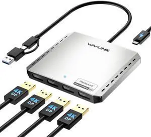 WAVLINK Quad 4K@120Hz/Dual 8K Universal Display Adapter, DisplayLink DL7400, 4 DisplayPort, with 85W Upstream Charging, Supports Multiple Monitors for Intel/M1/M2/M3/M4 Mac&Windows